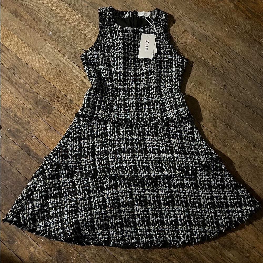 Likely Black and White Fit and Flare Midi Dress